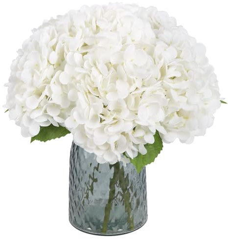 6 Stück Echt Touch Hortensien Künstlich Real-Touch Kunstblumen Wie Echt mit Kurzem Stiel Latex Fake Blumen für Tischdekoration Blumenarrangements Hochzeitssträuße & Wohnzimmer Dekoration (Weiße)