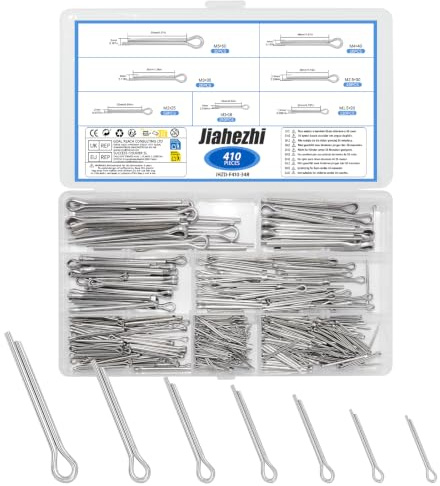 Juego de 410 pasadores de resorte surtido, pasador de seguridad de acero inoxidable de alta calidad y pasador plegable en los tamaños M1, M1,5, M2, M2, M2,5, M3, M4, M5, conectores de resorte