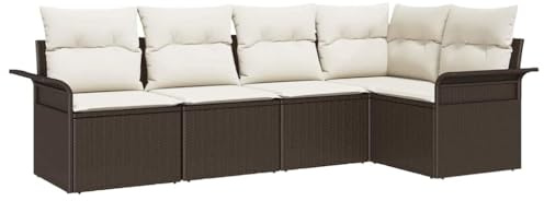 Qnhdfrt 5-Teiliges Gartensofa-Set, Modulares Lounge-Set aus Poly-Rattan in Braun mit integriertem Stauraum, Inklusive Sitzpolster für Terrasse und Garten