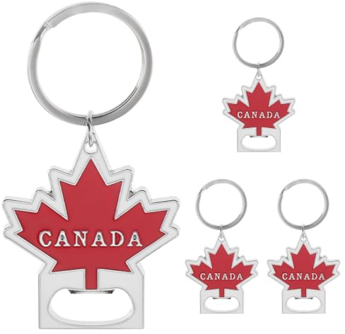 DEARMAMY Décapsuleur Porte-clés Feuille D'érable en Alliage de Zinc Robuste et Pratique, Lot de 4 Pièces, Souvenir de Voyage Canada, Maison