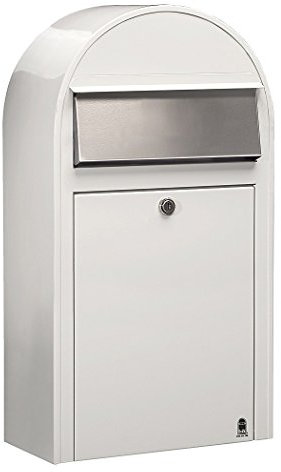 Bobi Grande S Briefkasten RAL 9016 weiß, Klappe aus Edelstahl Wandbriefkasten