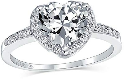 Klassische romantische 3CT AAA CZ Solitär herzförmiger Verlobungsring für Frauen Thin Pave Cubic Zirkonia Band Promise Ring .925 Sterling Silber