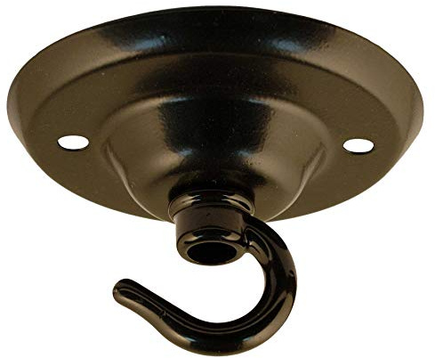 ElekTek Deckenrosette Durchmesser 75 mm mit Haken Metallausführungen Pulverlackierungen + Passende Schrauben. Für Deckenhängeleuchten und Kronleuchter Nachtschwarz