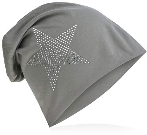 Miobo Jersey slouch beanie lång mössa stjärna med strass applikation unisex enfärgad män kvinnor trend, GRÅ, En Storlek