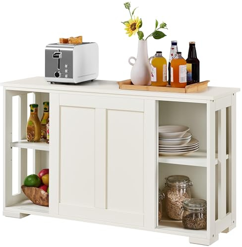 Yaheetech Buffet de Salle à Manger Design, Étagère Réglable, 2 Portes Coulissants, Meuble Commode de Rangement Cuisine/Salon Bahut Laqué Blanc 106,7 x 33 x 63 cm