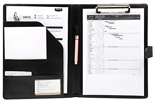 OFFIDIX PU Leder Portfolio Ordner Zwischenablage A4 Ordner Portfolio Arbeit Schreiben Foldover Zwischenablage mit Cover Konferenzordner Dokumentenspeicher Organizer mit Schreibblock (Schwarz)