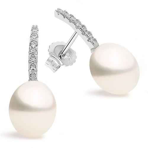 Damen Perlen-Ohrringe Süßwasser Zuchtperlen Mit Zirkonia Weiß TropfenperleSECRET & YOU - Perlenohrringe Sterling Silber 925