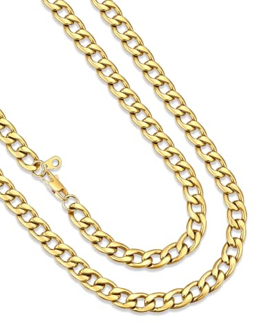 ChainsHouse Halskette für Herren Damen Kubanische Kette Edelstahl Panzerkette 5/9/12/15mm Breit Gliederkette in Silber/Gold/Schwarz Halsreif Halsschmuck, Länge 36-76cm