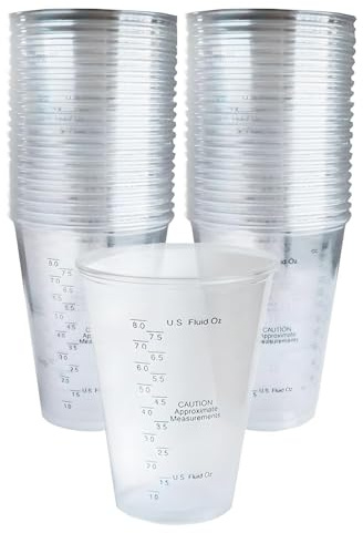 Comfort Axis Graduated Disposable Plastic Measuring Cup, 8 Ounces, Pack of 100, Clear