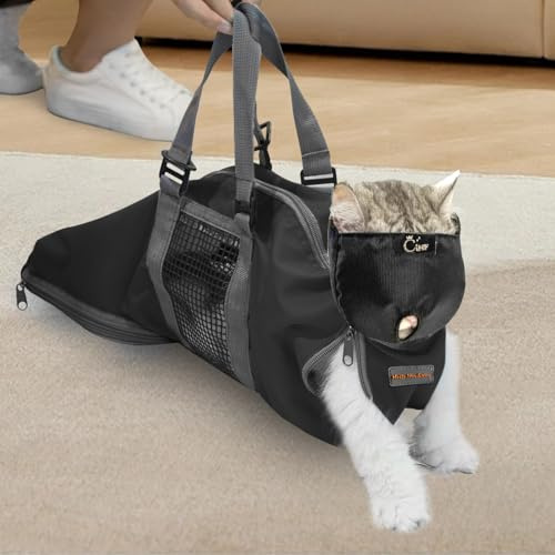Cinf Katzenpflegebeutel mit Augenabdeckung Sanfte Unterstützung beim Baden und bei der Pflege, vielseitig einsetzbar für Tierarztbesuche, Zahnpflege, Krallenschneiden und Autofahrten, Größe M Schwarz