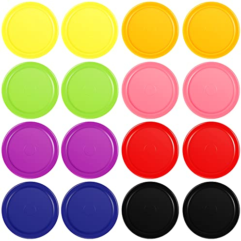 Skylety 16 Stück Heim Airhockey Roter Ersatz Air Hockey Pucks 2,5 Zoll Runde Sportcraft Tischplatte Airhockey Schwerer Tisch Airhockey Puck Mehrfarbige Airhockey für Spiele Tisch Zubehör