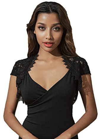 Unicra soirée Dentelle boléro Veste Mariage à Manches Courtes Dentelle Topper Hausse Les épaules Bal Court Robe Cape pour Femmes et Demoiselle d'honneur