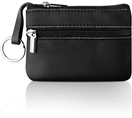 GAOHUI Schlüsseltasche 2 Reißverschlussfächer Schlüsselanhänger Leder, Autoschlüsselanhänger mit Schlüsseletui, Schwarz