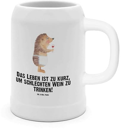 Mr. & Mrs. Panda Bierkrug Igel Wein - Geschenk, lustige Sprüche, 5 l, Gute Laune, 500ml, Weißwein, Bierkrug Steingut, 0, Geschenk Weinliebhaber, Wein