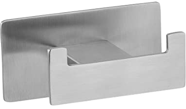 Wenko Turbo-Loc - Gancio da parete Duo Genova Opaco, decorativo, doppio bagno, in acciaio inox, per asciugamani o utensili da bagno, fissaggio senza foratura, antiruggine, 8,9 x 4,4 x 5,4 cm (L x A x