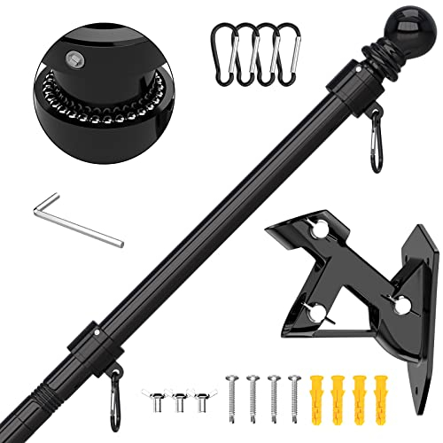 Flag Pole - Tangle Free Flagpole with Upgraded Bracket, 6 FT Stainless Steel Flag Poles for Outside House, Residential or Commerical - Flag Pole Kit for Flag (Without Flag, Black)