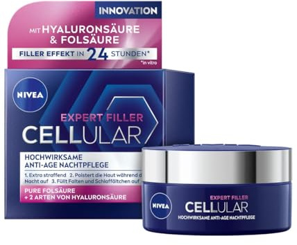 NIVEA Cellular Expert Filler mycket effektiv anti-age nattvård (50 ml), extra uppstramande nattkräm med påfyllningseffekt, dämpande anti-rynkkräm för natten