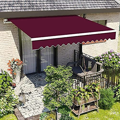 Manual Retractable Half Cassette Patio Awning, Anti-UV And Waterproof Folding Awning With Fittings And Crank Handle,DIY Patio Awning Gazebo Canopy Complete,Red,2.5mx2m,Friendly321