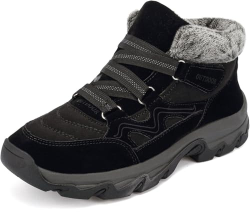 VTASQ Uomo Stivaletti da Neve Stivali Donna Inverno Caldo Antiscivolo Outdoor Scarponi Trekking Camminate All'aperto Stivali di Cotone Nero 41 EU