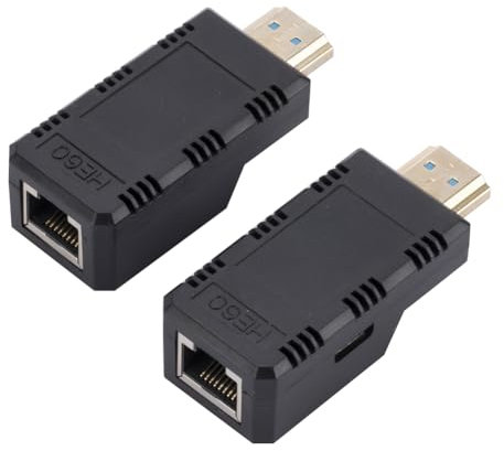 LYEAA Adaptateur RJ45 vers HDMI sans perte Ethernet 1080p vers HDMI avec câble d'alimentation USB Plug and Play sur Cat5e Cat6 60 m