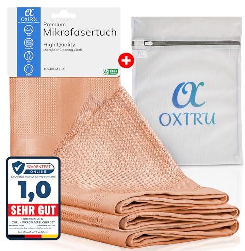 OXIRU Premium Mikrofasertücher Rosa 40x40 Set - Glasreinigungs- und Fenstertücher, Microfaser Geschirrtücher, Auto Reinigungstücher, Poliertücher für Gläser und Gastronomie