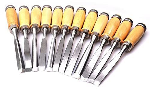 Samnuerly 12 unids/Set Herramienta de cincel para tallar Madera, cincel de Mano para Carpintero, cincel para pulir y tallar cincel