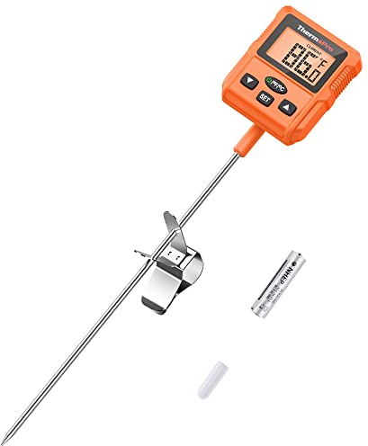 ThermoPro TP511 Termómetro digital para dulces con clip para olla, termómetro programable de lectura instantánea para alimentos y carne con sonda de 20 cm de largo para hornear, asar, velas y freír