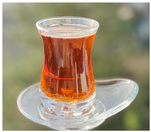 Topkapi Service à thé turc Aysun-Sultan de 12 pièces pour 6 personnes - 6 verres à thé et 6 soucoupes - Verre à thé avec pied - Avec soucoupe goutte - Emballage sûr
