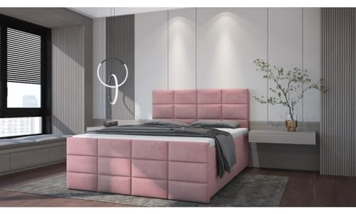 Verona Idee Boxspringbett Positano Kontinental 5 Größen Inkl. Lattenrost XXL Bettkasten 140cm x 200cm ROSA Bonell Matraze und Toper 4cm