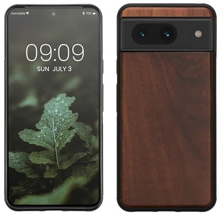 kwmobile Hülle kompatibel mit Google Pixel 8 Hülle - Holz Case - stoßfestes Handy Cover - TPU Handyhülle in Vintage Braun Braun Akazienholz