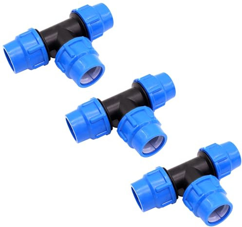 Okaywork Raccordi a T a Compressione 20 mm x 20 mm x 20mm, Raccordo Idraulico MDPE per Tubi d'Acqua, Raccordo per tubo dell’aqua a Forma di T PP PN16 - Connettori per Tubi PE80, PE100-3 pezzi