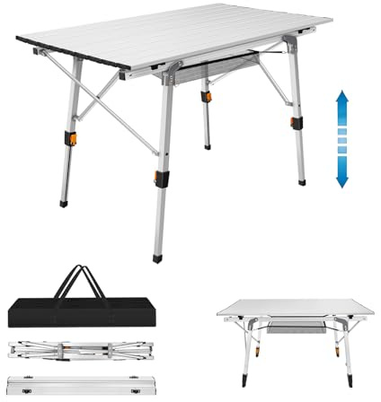 Camping Table Folding Table Picnic Table Aluminum Folding Camping Table 3ft Lightweight Garden Table Balcony Market Table BBQ Table Dining Table, 2 Adjustable Height 35.4''×20.5''×17.7'' to 26.8''