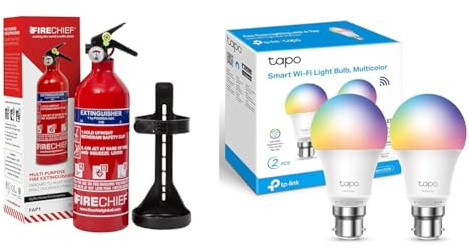 Multi Purpose Powder Fire Extinguisher – Ready to Use in Seconds – 1kg ABC Fire Extinguisher & Tapo Smart Bulb, Smart Wi-Fi LED Light, B22, 60W, Energy saving, Works