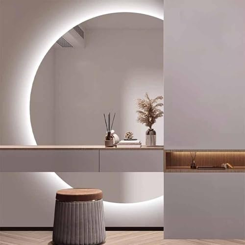 YANXIR Miroir de Salle de Bain Intelligent à LED 3 Couleurs, Miroir de Maquillage Demi Lune, Miroir Mural Anti-buée à Interrupteur Tactile, Miroir Pleine Longueur à Intensité Variable 120x80cm