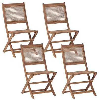 Beliani Gartenstuhl 4er Set Akazienholz Dunkelbraun klappbar mit Wiener-Geflecht Paraggi