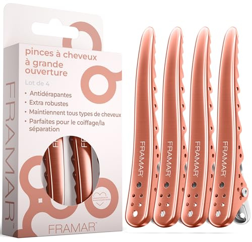 FRAMAR Roségold Sectioning Hair Clips – Professionelle Krokodilklemmen für Haarstyling, Friseurklemmen, Alligator Clips für Damen Big Bite Clips– 4er Pack