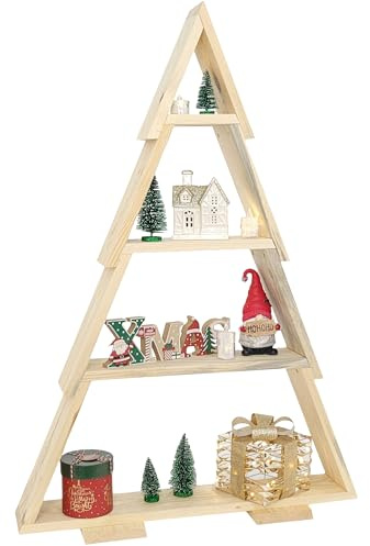 WEECO Weihnachtsbaum Holzdekoration mit 4 Regalen für Weihnachtsschmuck. Baumform XLL 110x67, Naturholz in beliebiger Farbe lackiert - fertig zum Bemalen. Dekorativer Baum für Weihnachten