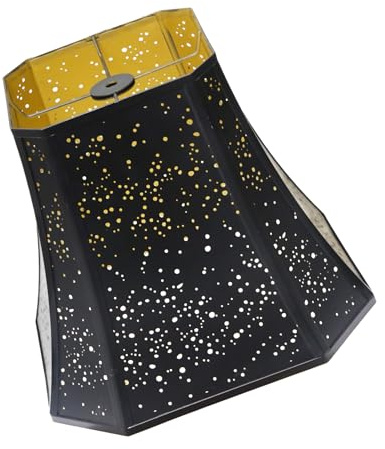 Square Corner Cut Metal Lamp Shade, SWAIFDEE Medium Bell Lampshade for Table Lamp and Floor Lamp,Top Diameter 7x7 in, Bottom Diameter 12x12 in, Height 10.25 in, Black with Gold Starry Sky Pattern