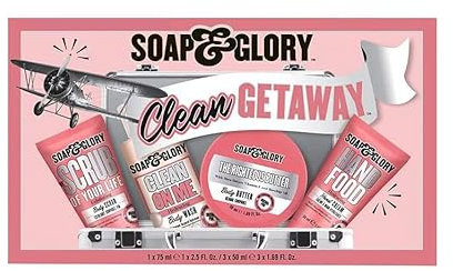 Soap and Body Glory Clean getaway Clean on me Body Wash, Scrub of your life, the righteous butter, hand food hand cream pink gift set - Travel Size