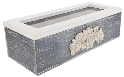 CONGARTENO Wooden Trinket Box with Glass Lid, 3 Compartments Jewelry Organizer Box with Drawers, Multifunctional Design for Necklace, Bracelet and Ring Storage, Rustic Farmhouse Style