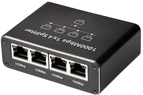 Maplin Ethernet Splitter 1 to 4, RJ45 Gigabit LAN Adapter, 1000Mbps 1 In 4 Out Network Cable Splitter with USB-C Power Cable, Supports Up to 100m Transmission - Plug & Play