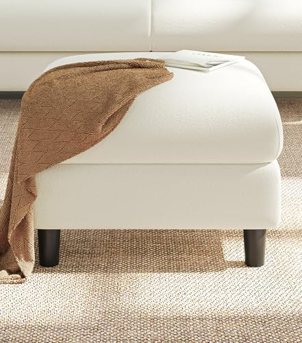 Welzona Hocker Mit Stauraum, 68cm Teddy Sofa Sitzhocker für Wohnzimmer | Bequemer Teddy-Stoffbezug, Werkzeugfreies Aufstellen, Sofa Fusshocker für Schlafzimmer, Jugendzimmer, Vollholzgestell, Beige