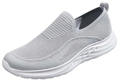 Diabetiker slip-on träningsskor för män lätt passform breda herrskor ortopediska andningsbara vardagliga loafers nät artrit skor unisex ergonomisk sko för smärtlindring lätt luftkudde skor, Grå, 45 EU