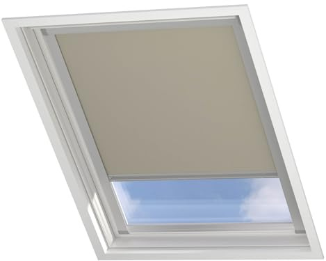 Radeco® Dachfenster verdunkelungsrollo für Velux UK06 Taupe mit Führungsschiene, Rollo für dachfenster, velux dachfenster Rollo, verdunklungsrollo für velux.