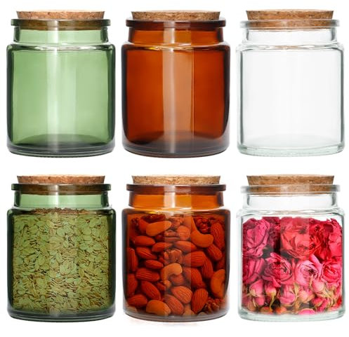 Acetiti set di 6 Barattoli di vetro 200ml/7.04oz, Barattoli Vetro con Tappo in Sughero Barattolo matrimonio Caramelle Trasparenti Contenitori Vetro con Coperchio per Spezie, Caffè, Biscotti, Fagioli
