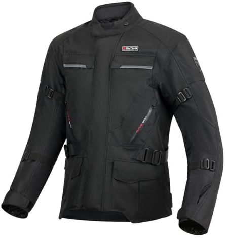 CURVE Boron Waterproof motorcykeljacka, svart, vattentät, EVA-ryggskydd, axel- och armbågsskydd nivå 2, vuxna, män, kvinnor, alla årstider, klass A, CE, svart, M
