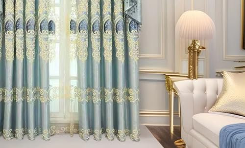 Mesnt Thermovorhänge Wohnzimmer, Blau 102x244cm Stickmuster Vorhang Blickdicht Thermovorhang Vorhänge Wohnzimmer Schlafzimmer, Pleat Hook