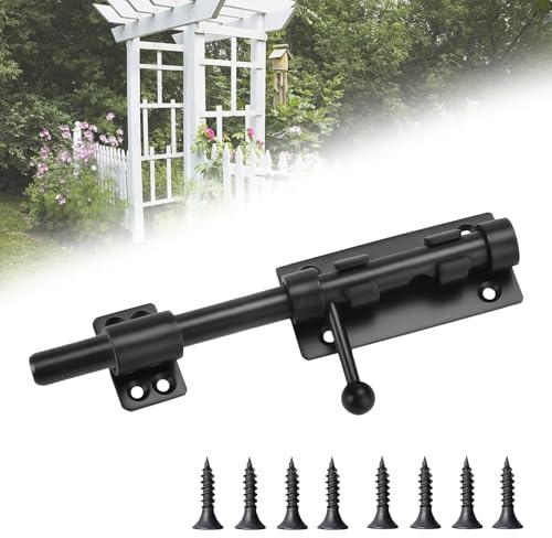 1 Pcs 8inch Gate Bolt, Heavy Duty Slide Gate Latch Bolt, Stainless Steel Material, Sturdy and Durable, Anti-Corrosion and Rust Proof for Bedroom Bathroom Toilet (Black)