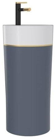CAFIEDR Lavabo de pie para baño, Lavabo de Columna de cerámica Moderna de una Pieza, Lavabo Redondo de 15.7, Lavabo de Pedestal para baño Combinado con Kit de Drenaje,(Gris B)