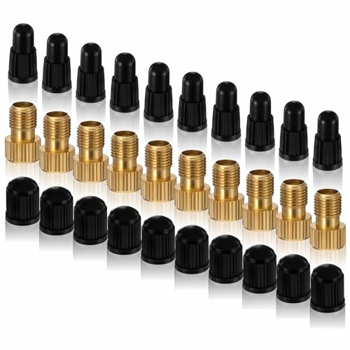 Classicseali 30 adattatori per valvola francese, adattatore per bicicletta, 10 adattatori per valvole in ottone, 10 tappi per valvole nere e 10 cappelli francesi per biciclette, e-bike ed e-scooter